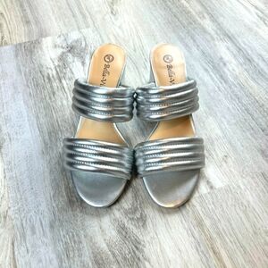 Bella Vita Holiday Glam Metallic Georgette Block Heeled Sandals